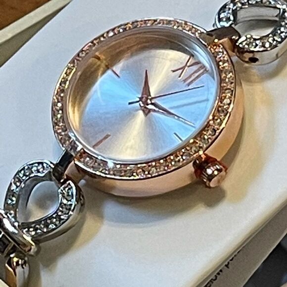 NUB Charter Club Two tone rose gold silver crystal bracelet watch - Picture 3 of 4